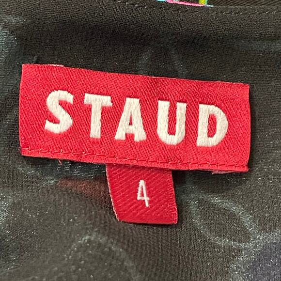 STAUD Milla Puff-Sleeve Midi-Dress - Black Abstract Wave - 4 - Picture 11 of 15